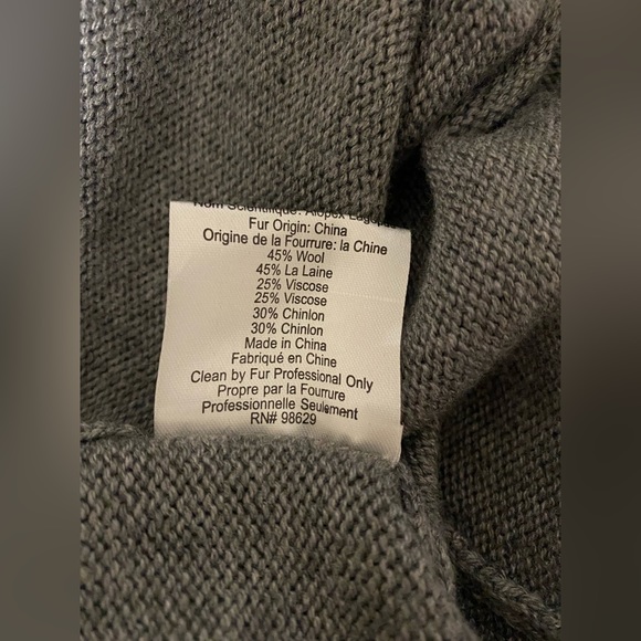 La Fiorentina Genuine Fox Trim Wool Wrap Gray One Size - Picture 11 of 12